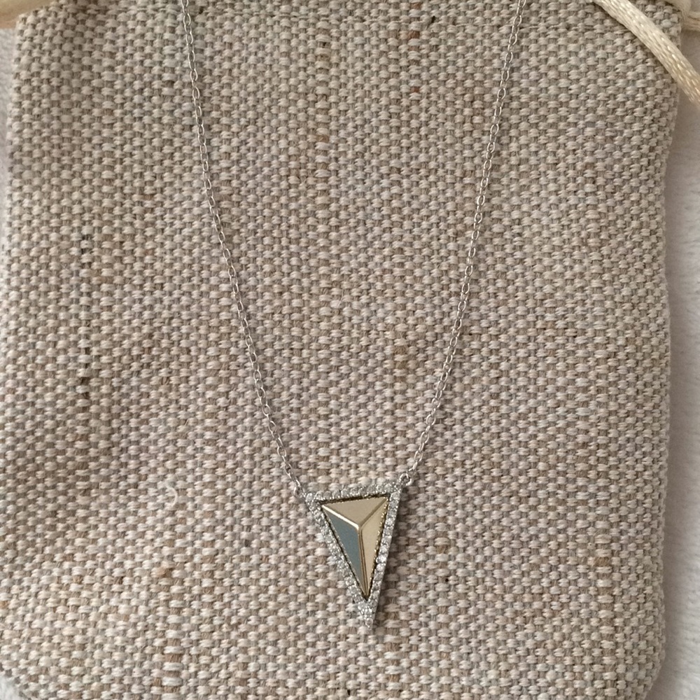 Mixed Metal Triangle Necklace with CZ Border